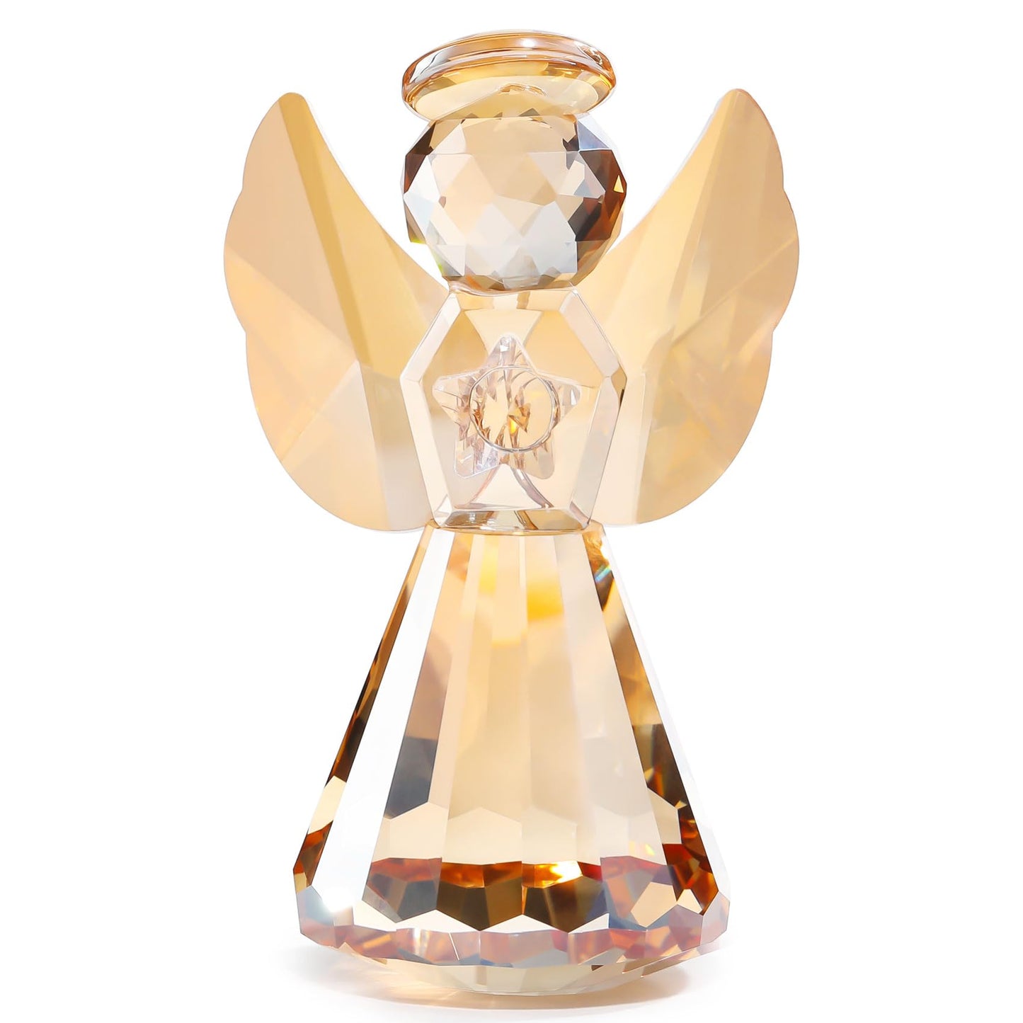 YWHL Champagne Crystal Glass Guardian Angel Figurine, Handmade Angel Statue Gifts for Women, Art Collectible Figurines Decor