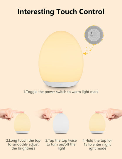MediAcous Night Lights, 2000mAh Baby Night Light with 7 Colors Changing & Dimming Function, Rechargeable Kids Night Light with 1 Hour Timer & Touch Control for Bedroom, Living Room