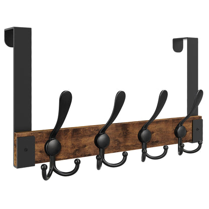 Homode Over The Door Hooks for Hanging, Heavy Duty Wood Over Door Hanger Hook, Over The Door Towel Coat Rack for Bathroom, Back of Door Hooks for Hanging Towels, Clothes, Hats, Rustic Brown Black