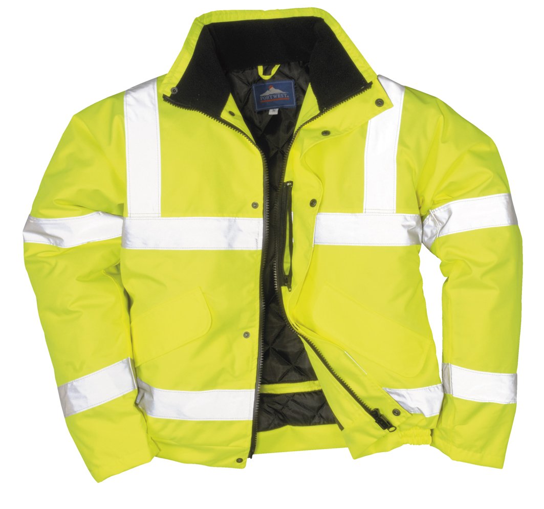 Portwest S463 Men's Hi-Vis Winter Bomber Jacket Waterproof Safety Cold Protection EN342 Certified Reflective Tape Texpel Eco Fabric Multiple Pockets Pack Away Hood, Yellow, L