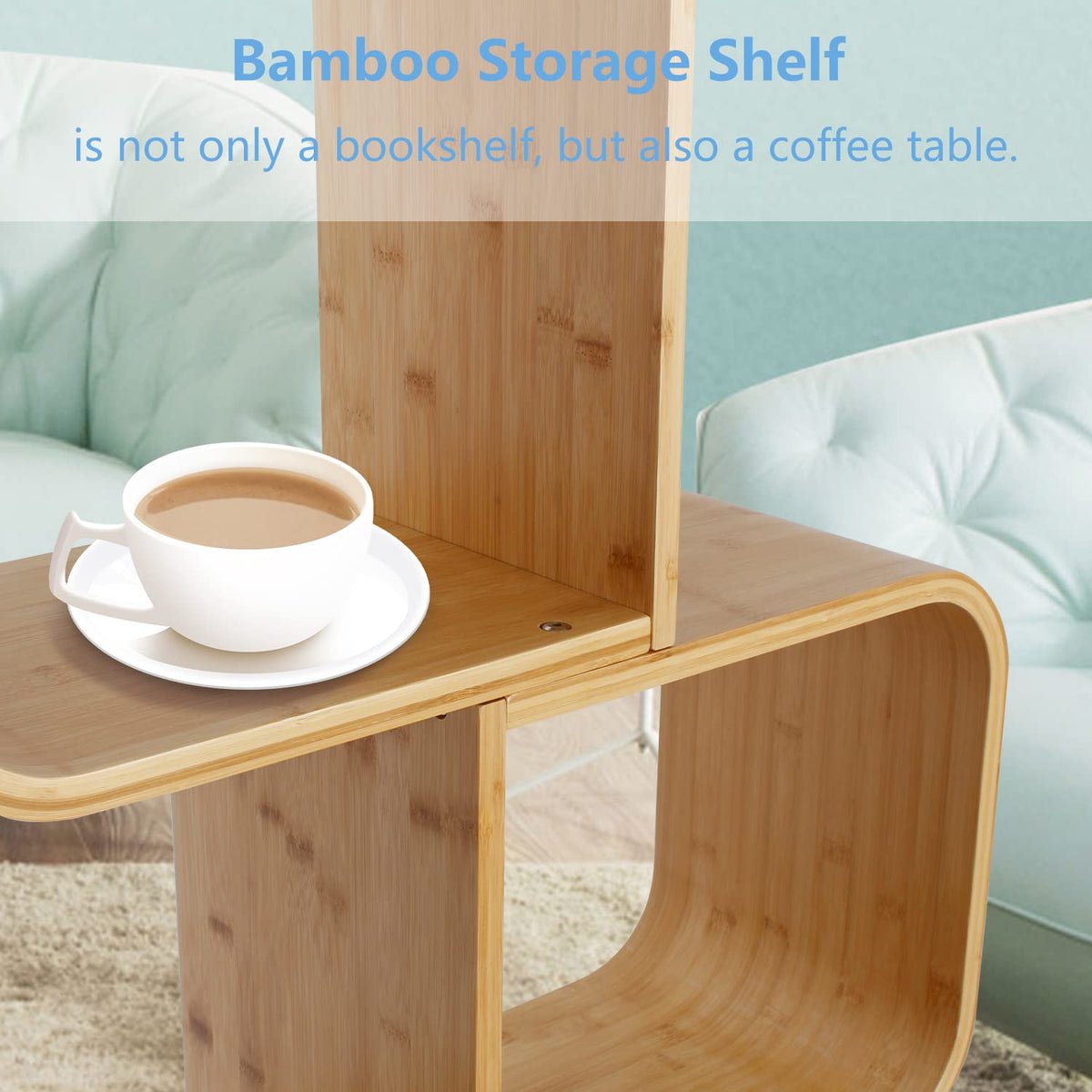 briteman S-Shaped Geometric Modern Bamboo Bookshelf, Large Capacity Creative Display Curved Rack Free-Standing 2 in 1 Bookcase Storage CDs, DVDs Book Shelf for Home, Office, Living Room (NEW 5-Tier)