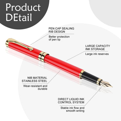 Tiankool Luxury Fountain Pen,Fine Nib, Exquisite Pen Gift Set for Men&Women-Includes 10 Ink Cartridges&Ink Converter- Nice Pens - Red