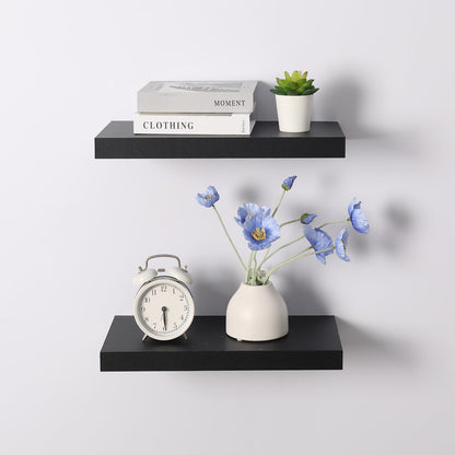 WELLAND Set of 2 Floating Shelves Wall Mounted Shelf, for Home Decor with 8" Deep (Black, 15 inch)