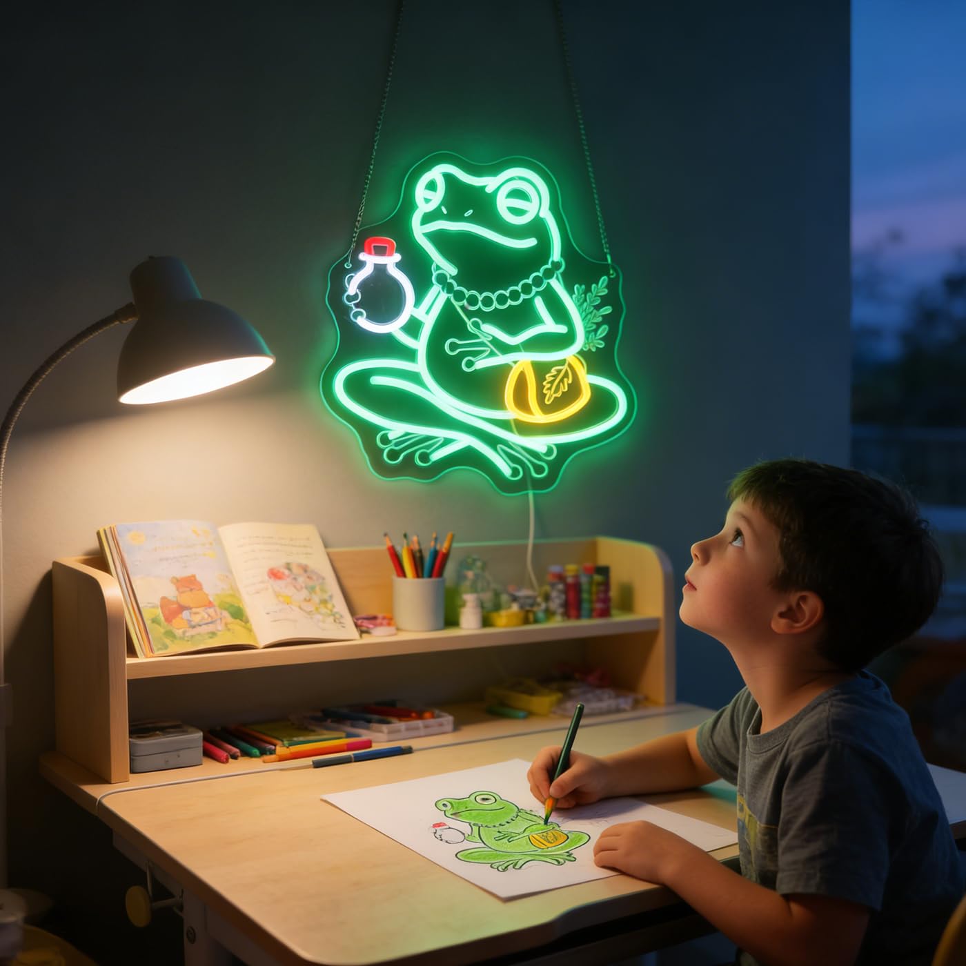 "Meditating Frog" Zen Neon Light for Game Room Study – Serene LED Wall Art for Yoga Lounge, Dimmable USB, Peaceful Gift for Gamers