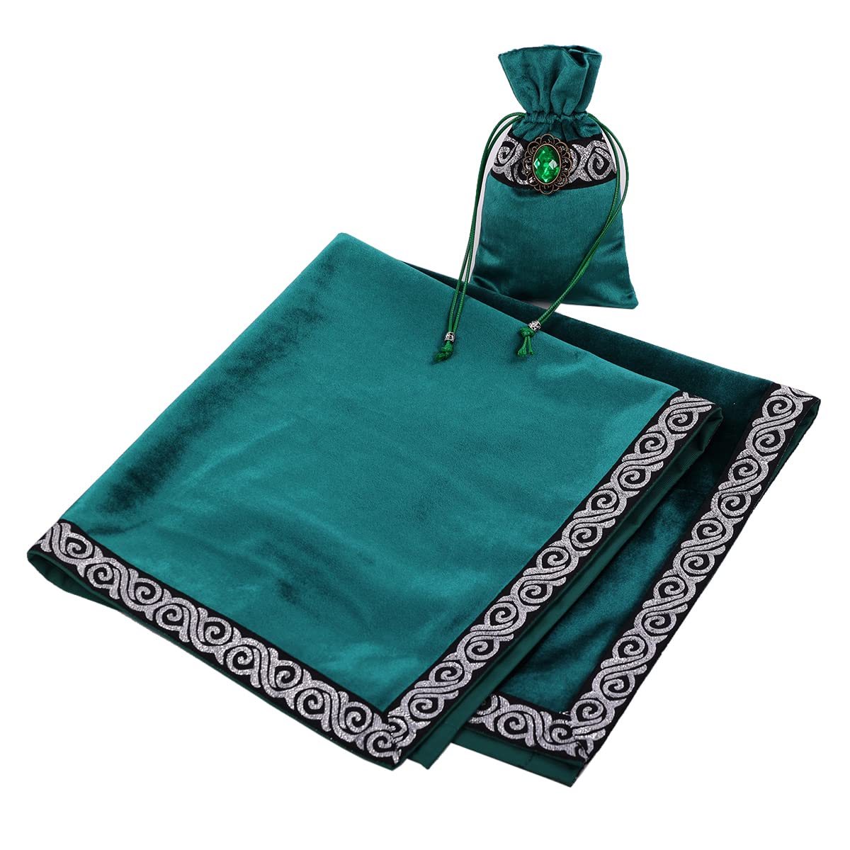 BLESSUME Wicca Square Altar Tarot Table Cloth for Reading with Card Pouch 24.4 * 24.4 inch (Green 1)