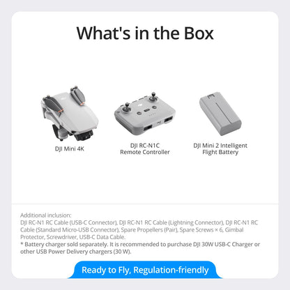 DJI Mini 4K, Drone with Camera 4K Professional, Under 249 g, 3-Axis Gimbal Stabilization, 10km Video Transmission, Auto Return, Wind Resistance, 31-Min Max Flight Time, Intelligent Flight