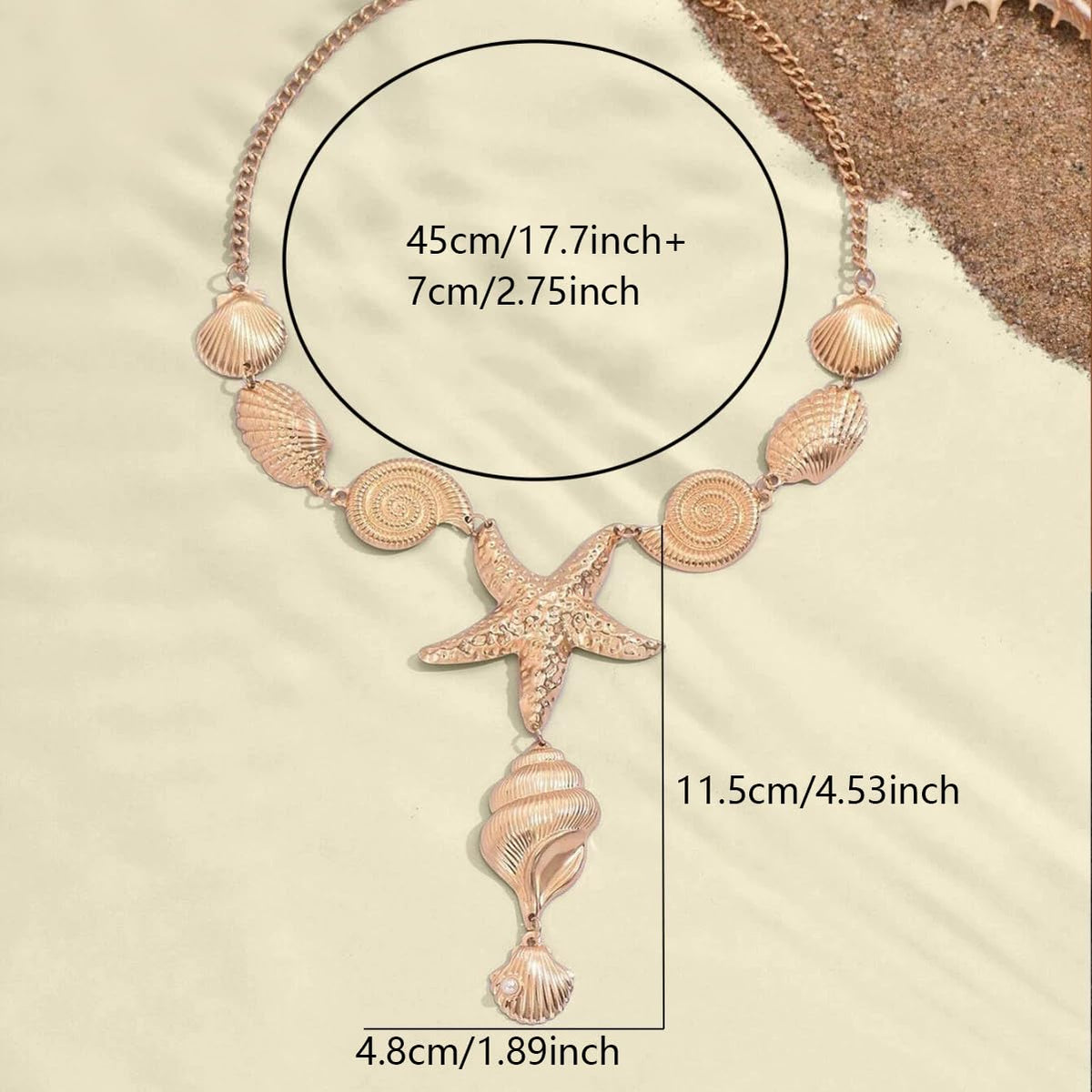 Ocean Necklace For Women, Big Seashell Beach Conch Y-Shaped Pendant Boho Summer Statement Beach Collar Holiday Jewelry Gift (Ocean Gold)