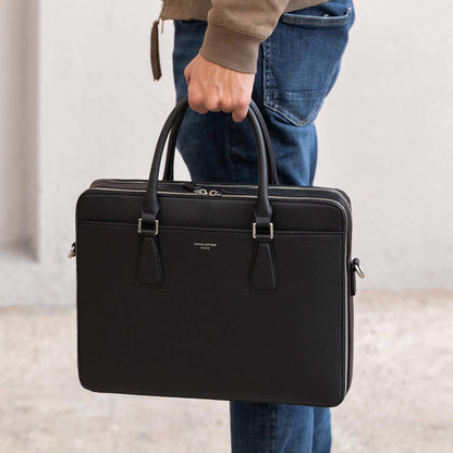 David Jones - Men's Business Briefcase Work Satchel - 13 Inch Laptop Bag PU Leather - Shoulder Messenger Bag - Multiple Pockets Crossbody Bag - Computer Handbag Office College Travel Elegant - Black