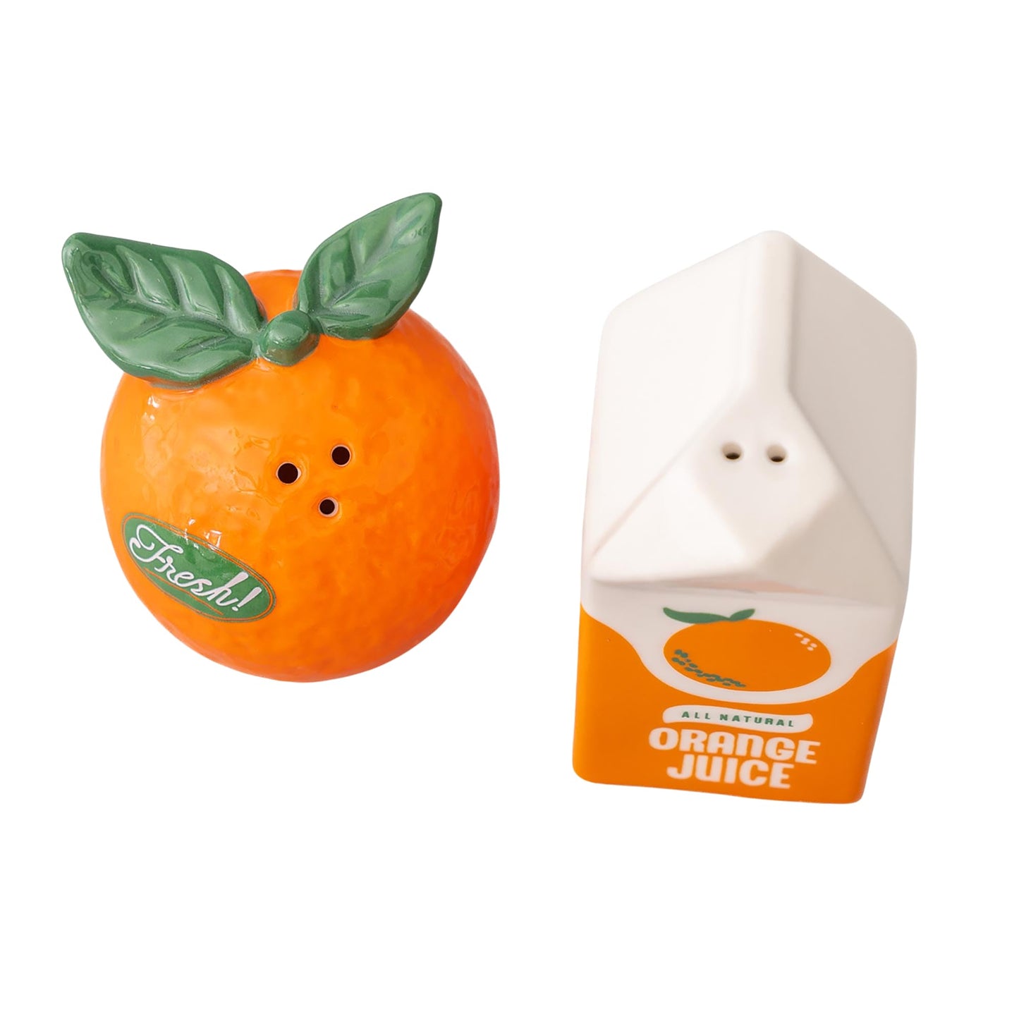 ban.do Cute Salt and Pepper Shakers Set in Novelty Fruit Shape, Matching Vintage Inspired Shakers, Orange