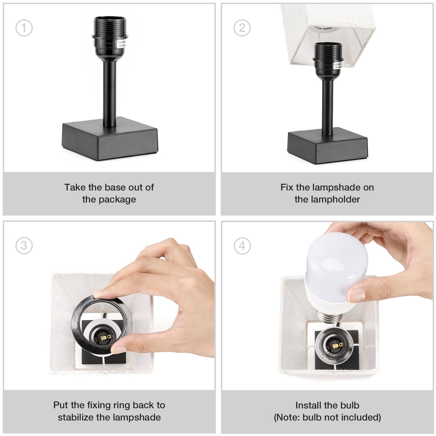 aooshine Small Table Lamp for Bedroom - Bedside Lamps for Nightstand, Minimalist Night Stand Light Lamp with Square Fabric Shade, Desk Reading Lamp for Kids Room Living Room Office Dorm