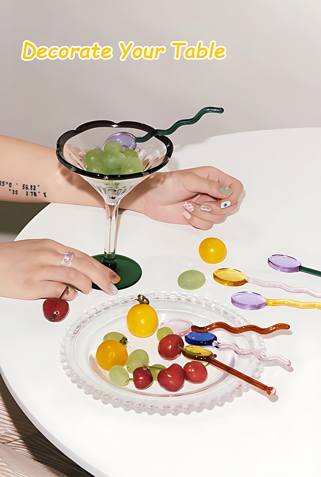 Turbokey Glass Spoons Heat Resistant Clear Coffee Spoon 5.5 Inches Stirring Rod Mixing Spoon Bar Swizzle Stick for Salt Sugar Tea Cocktail Milkshake Appetizers Desserts (6 Color)