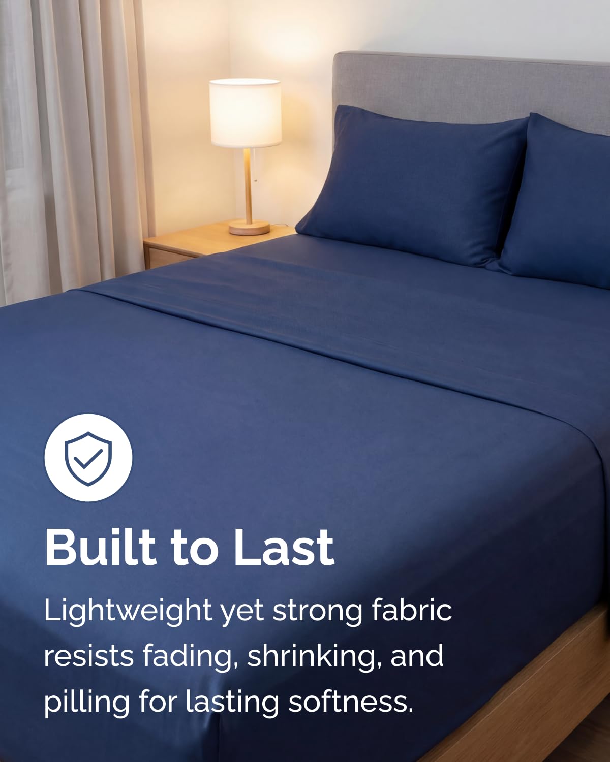 Lightweight 4 Piece Bed Sheet Set Full Size - Cooling Sheets for Hot Sleepers - Soft Breathable Bedding Set w/ 8-16 Inch Deep Pockets - 1 Flat, 1 Fitted & 2 Pillowcases - Wrinkle Resistant - Navy Blue