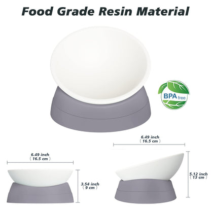 Hi, Ravitat Elevated Cat Bowl, Adjustable Raised Slanted Food Bowl for Cats and Small Dogs, Wide Shallow PP Dish with TPR Non Slip Base, Whisker Friendly, 17 oz