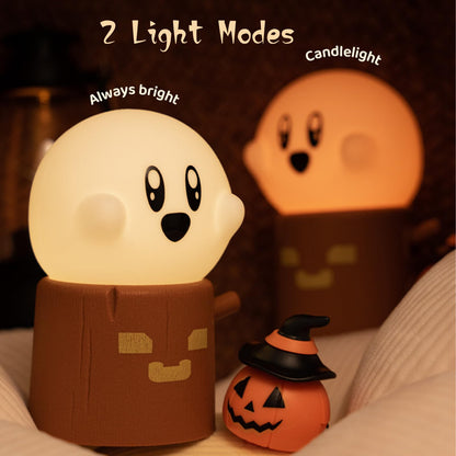 AVEKI Ghost Night Light for Kids, Kawaii Ghost Stump Lamp with Candle Light & Steady on Modes, Dimmable Nightlamp for Baby Nursery, Rechargeable Halloween Night Light Halloween Gifts for Kids