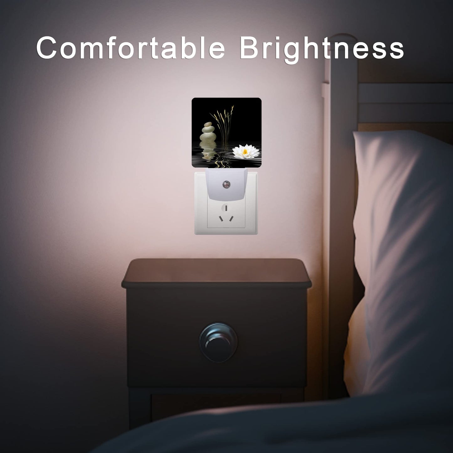 Oeaskly Zen Spa Night Light,Grey Stones Lotus Night Lights Plug into Wall Dusk to Dawn Sensor Led Lamp for Women Men,Led Lights for Stairway/Hallway/Bedroom,0.5W