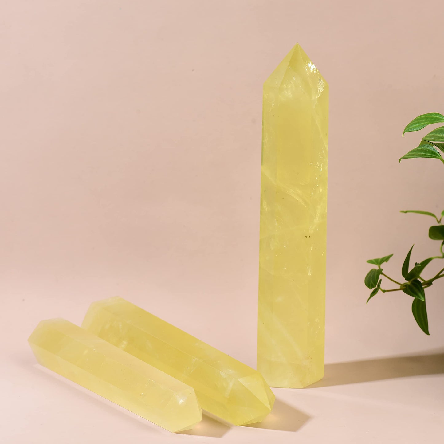 WUYOUSHI Large Natural Citrine Healing Crystal Wand 5.9-6.69" Natural Crystal Tower 6 Faceted Chakra Crystal Point Meditation Therapy Reiki Energy Stone Home Decor Collection Gift