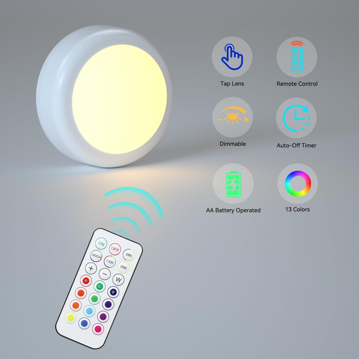SEMSMOKS LED Puck Lights with Remote, Battery Operated -6 Pack