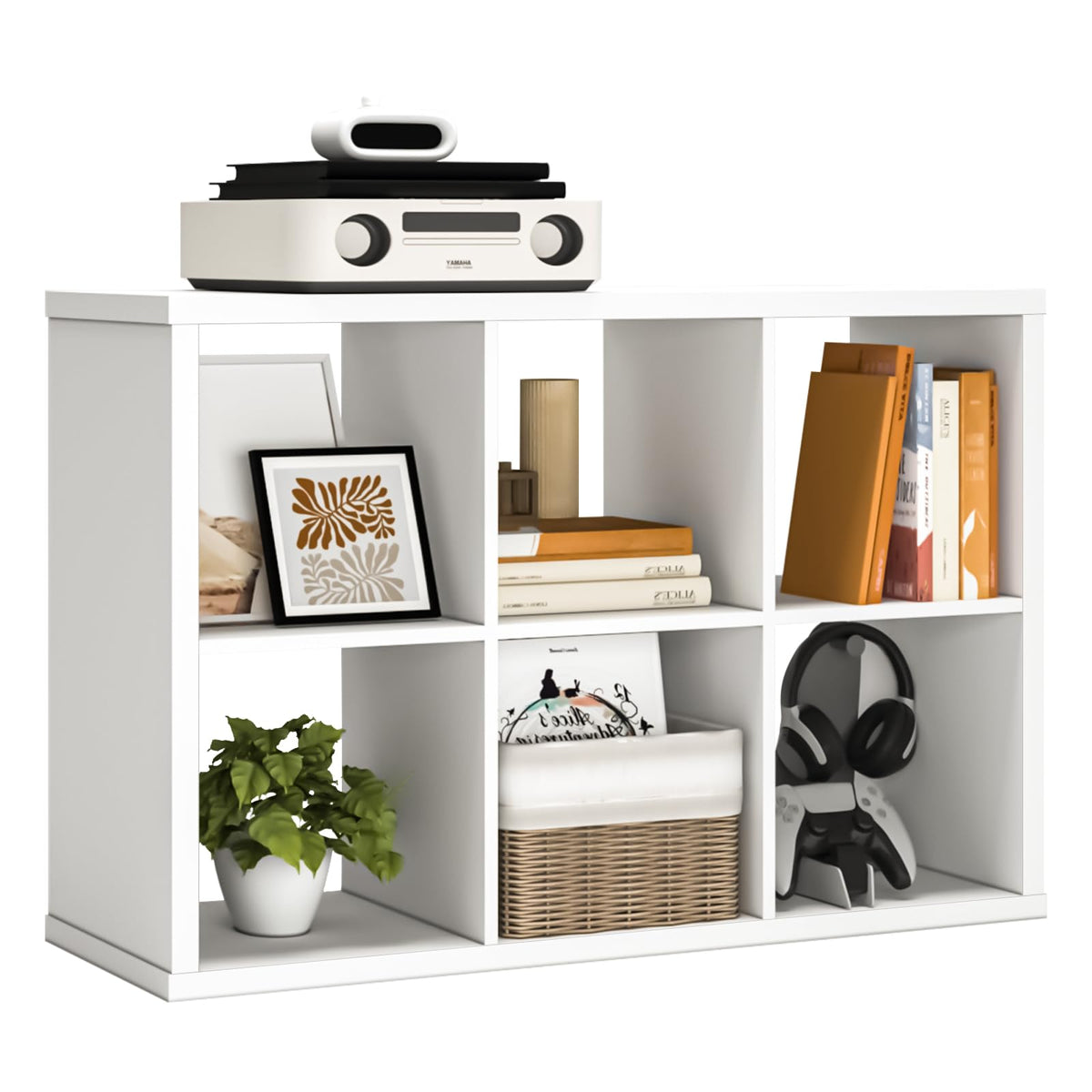 Endearing Limons【2026 Wooden Thick Border 6 Cube Shelf Storage Organizer with Anti-Tipping Kits + Reversible Open Back Bookcase (11 * 11 Unit Cell White)