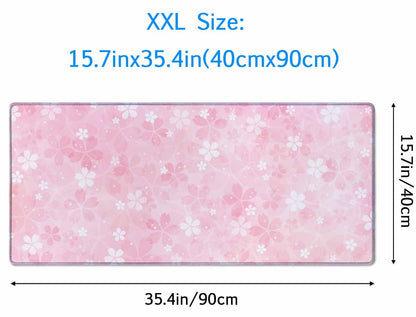 Gaming Large Mouse Pad with Stitched Edges, Cherry Blossoms Desk Mat, Extended Keyboard Pad, Non-Slip Rubber Base Desk Pad for Keyboard and Mouse, 35.4X15.7 inch