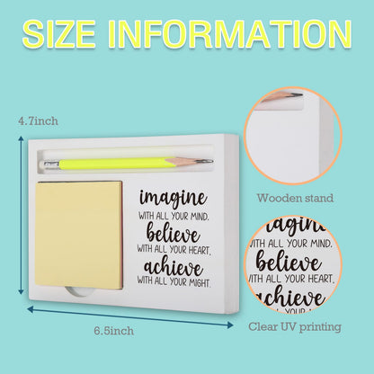 Positive Affirmations Imagine Believe Achieve Sticky Note Holder, Inspirational Desk Organizer for Teacher Coworker Graduate, Motivational Gift for Office Classroom Note Pad Holders KBB03
