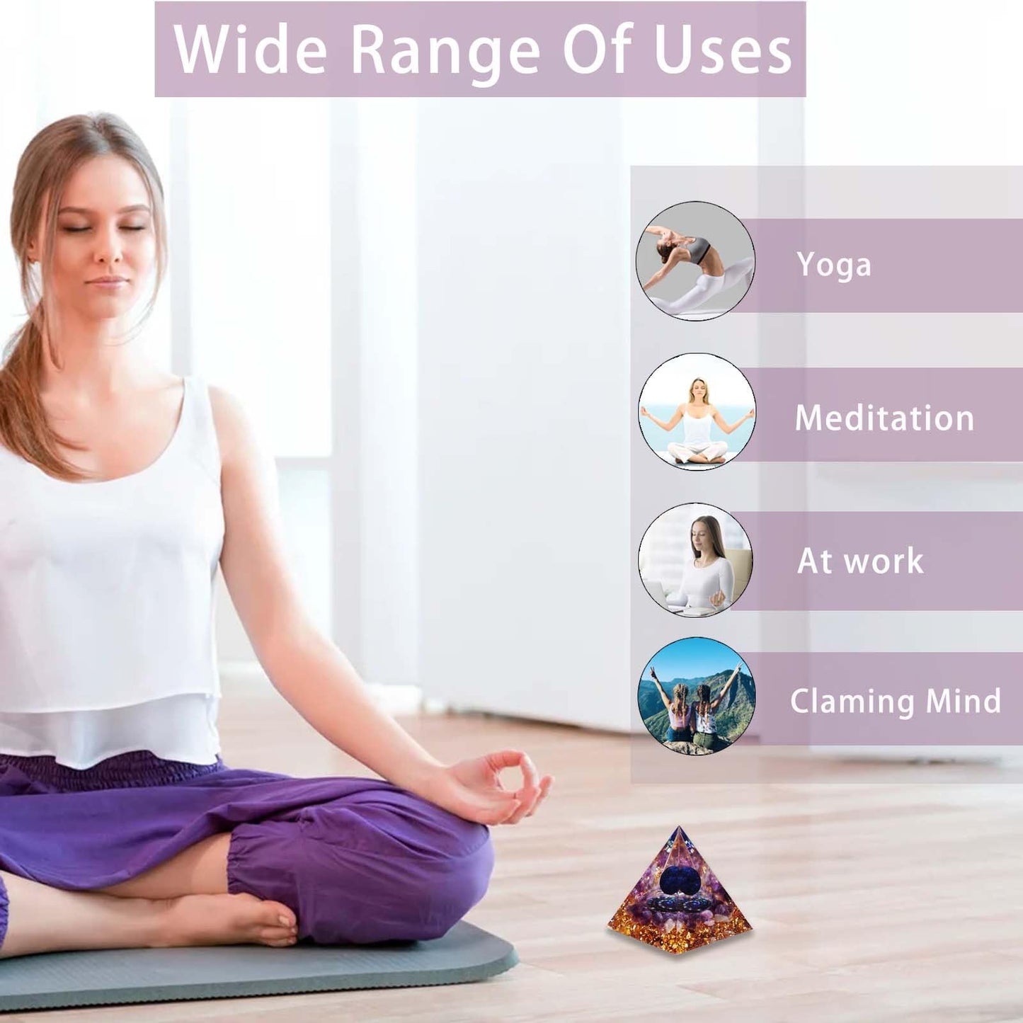 Crystal Pyramid, Lapis Lazuli & Amethyst Healing Crystal Pyramid Porstive Energy Generator, Natural Crystals Energy Pyramid for Attract Wealth Success and Lucky