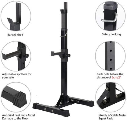 Yaheetech Pair of Adjustable Squat Rack Standard 44-70 Inch Barbell Rack, Solid Steel Squat Stands Bench Press Storage Home Gym Portable Dumbbell Stands