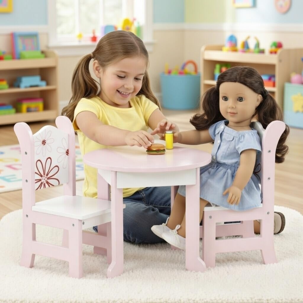 Emily Rose 18 Inch Doll Dining Table and 2 Chairs Set - Floral Collection