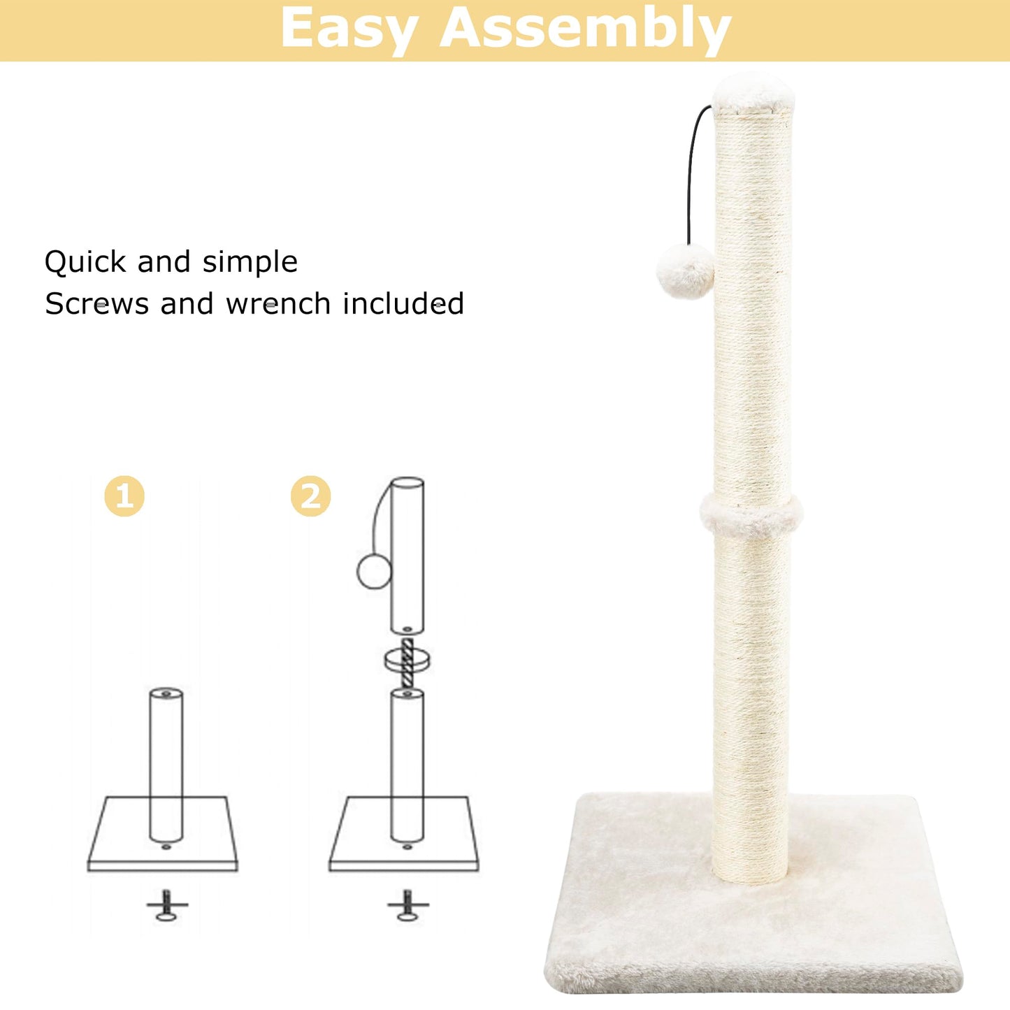 Dimaka Cat Scratcher Scratching Post with Sisal Rope and Soft Plush 29" Tall Beige