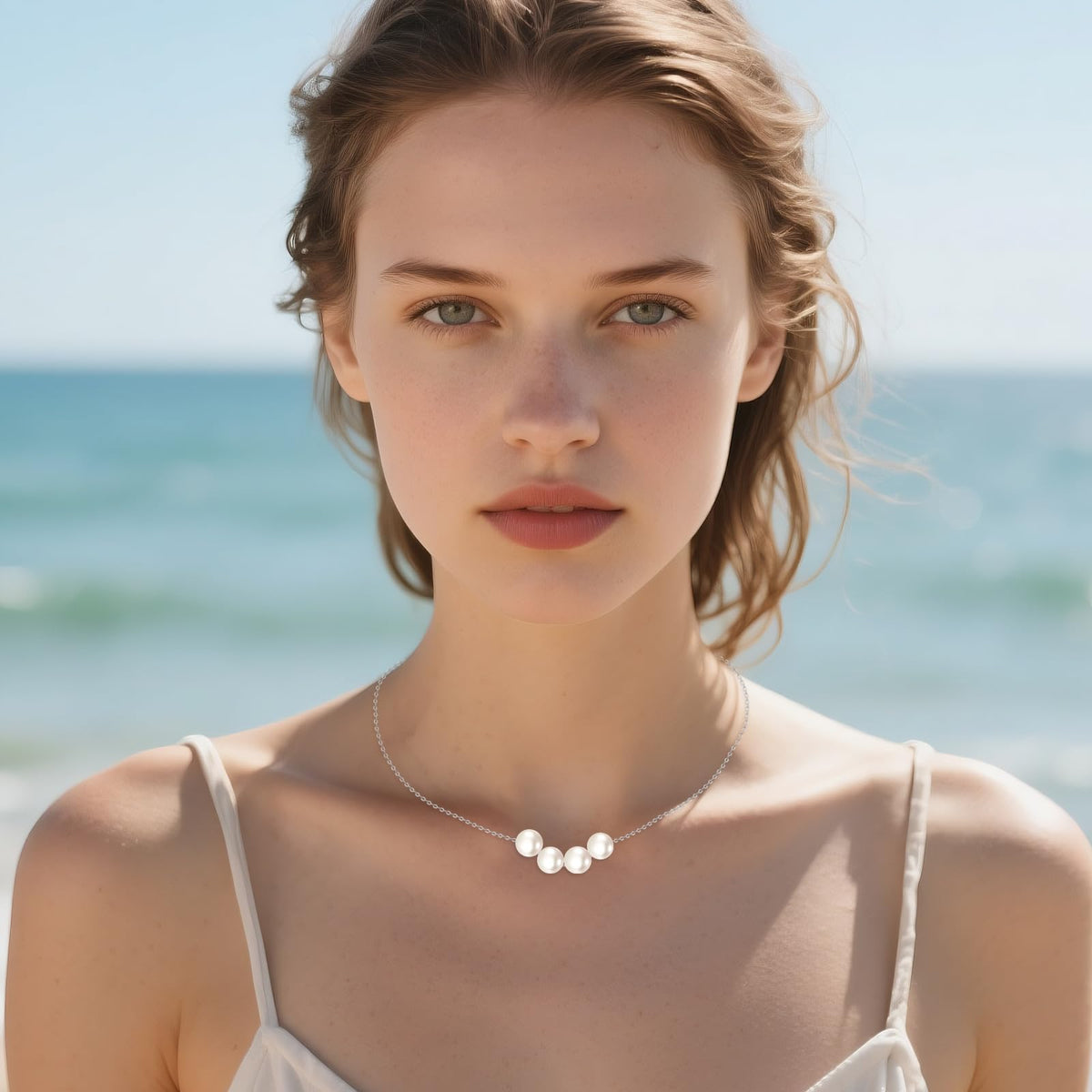POPLYKE 4 Pearls Necklace Sterling Silver Pearls Choker Necklace for Women 7-8mm Freshwater Cultured Pearls Wedding Bridesmaids Anniversary 16''
