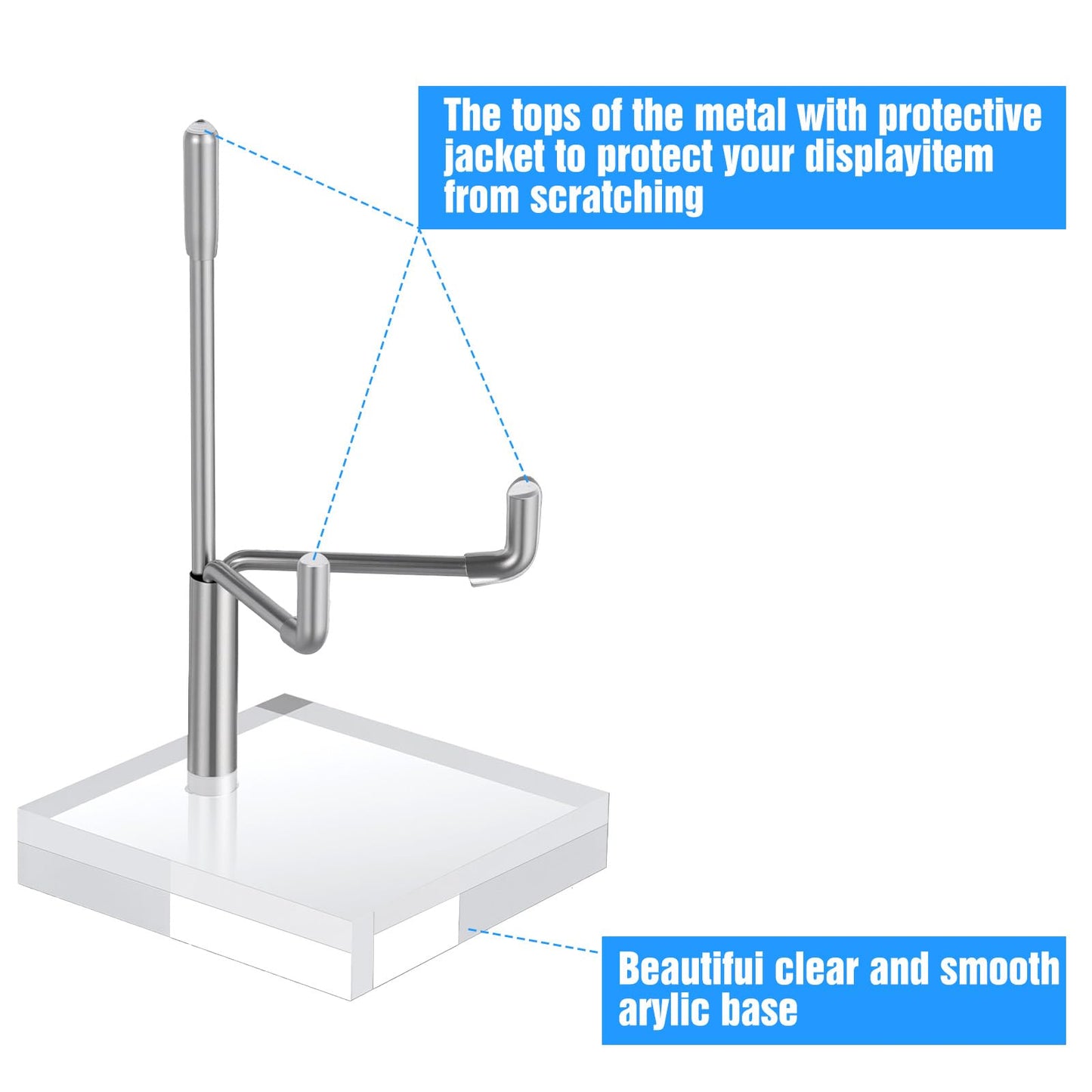 16 PCS Adjustable Metal Arms Display Stand, 2 X 2 X 3.5 Inch Small Rock Display Stand with Acrylic Base Small Displays Easel Holder Crystal Displays Stands for Picture Coral Geodes Mineral Agate