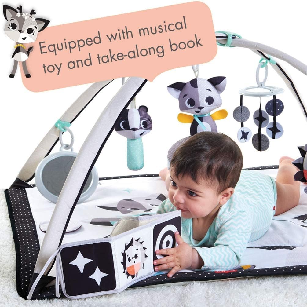 Tiny Love Black & White Gymini, 2-in-1 Musical Baby Play Mat, 0+ Months, Baby Play Gym, 18 Activities, Interactive Musical Toy, High Contrast Baby Book, Adjustable Arches, Magical Tales