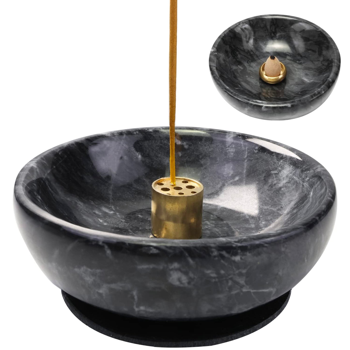 Vrupin Natural Marble Incense Burner, Handmade Incense Stick Incense Burner Reflux Burner, Ideal for use in Meditation, Incense Smokers and Decoration. (Black)