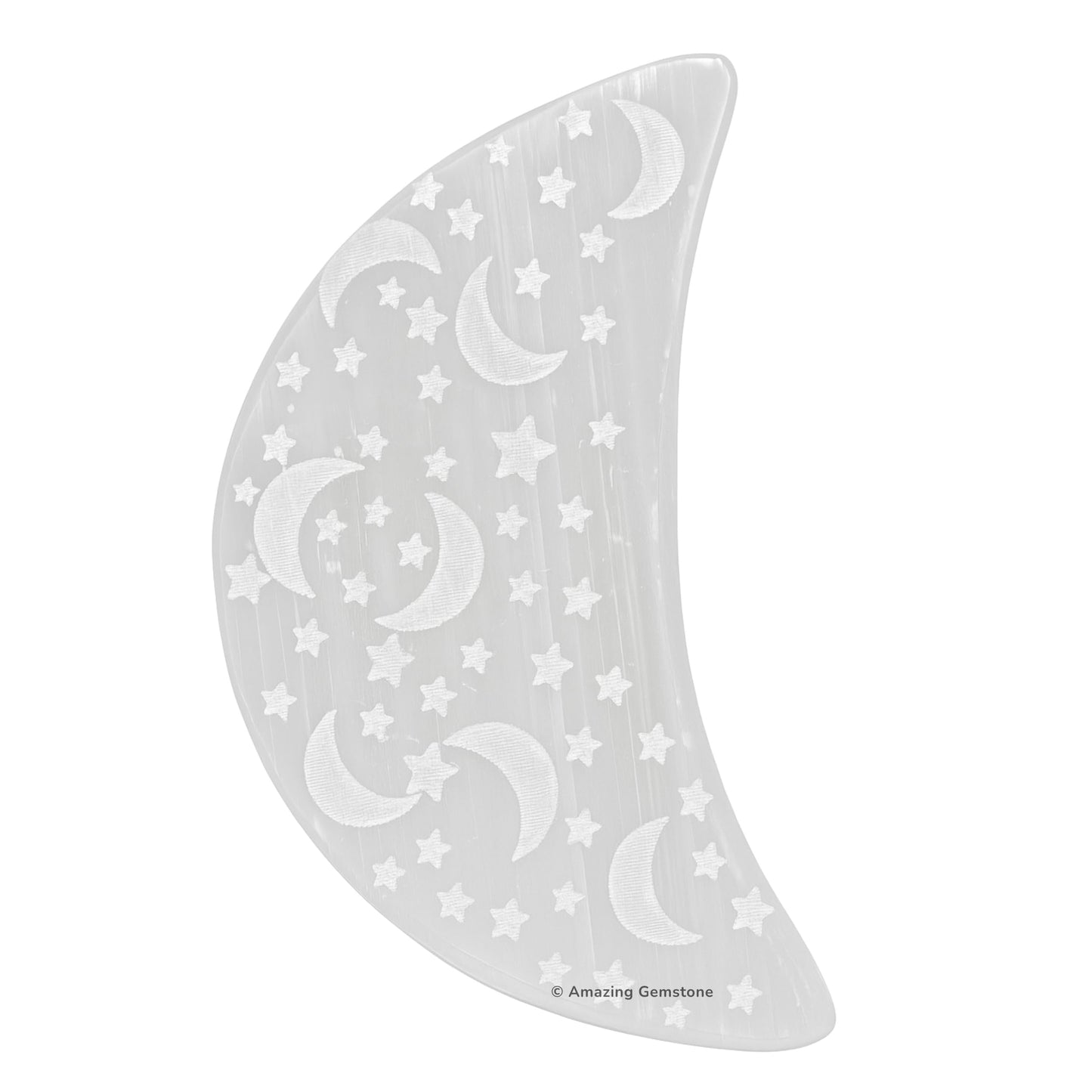 Amazing Gemstone Selenite Crystal Charging Plate for Crystals and Healing Stones, 4" Selenite Crystal Plate Engraved Star and Moon Coaster for Home, Office Table Decor (Selenite Crescent Moon)