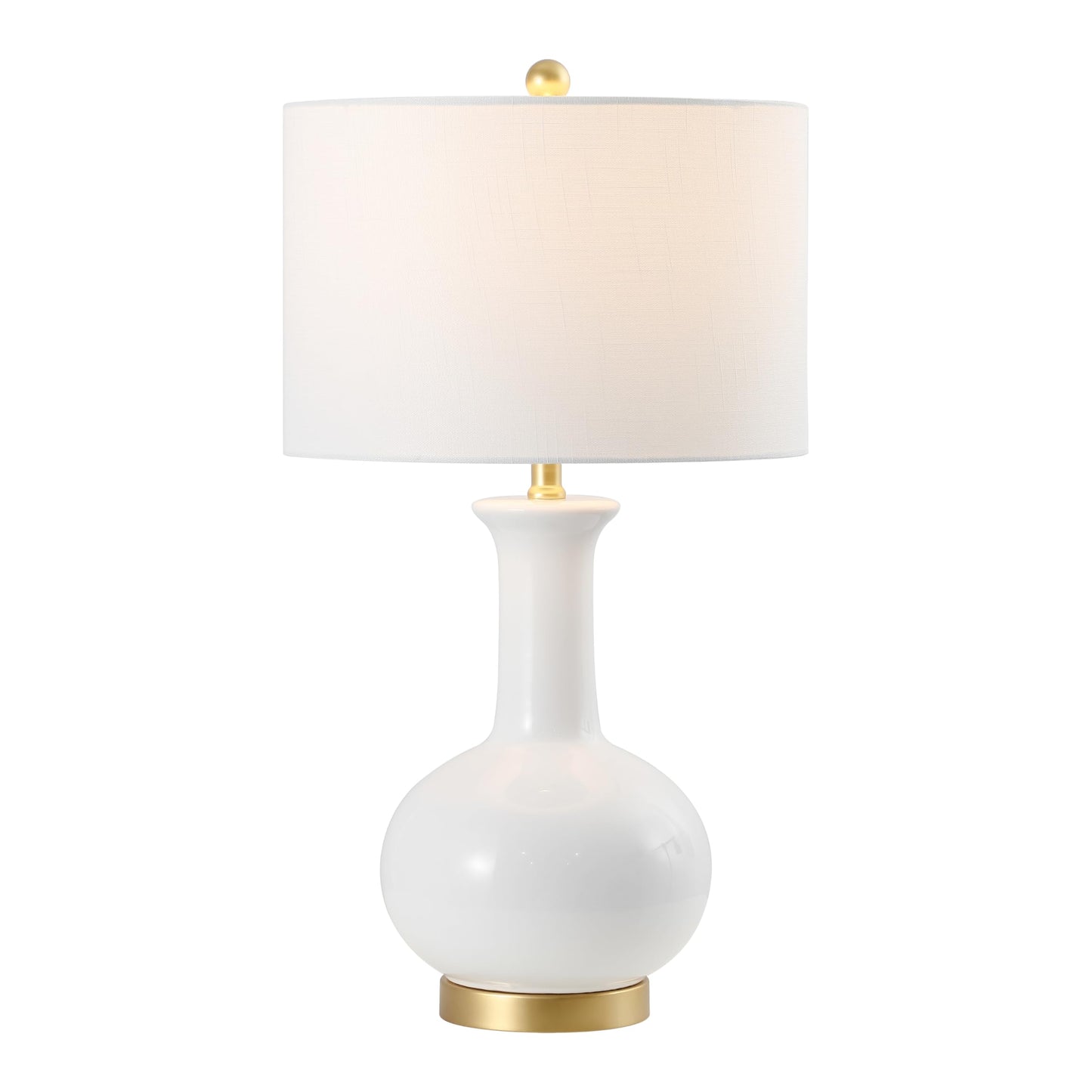 JONATHAN Y 27" White/Gold Ceramic Table Lamp for Living Room Bedroom, Modern Transitional Nightstand Lamp with White Linen Drum Shade, LED Bulb Included JYL6208A