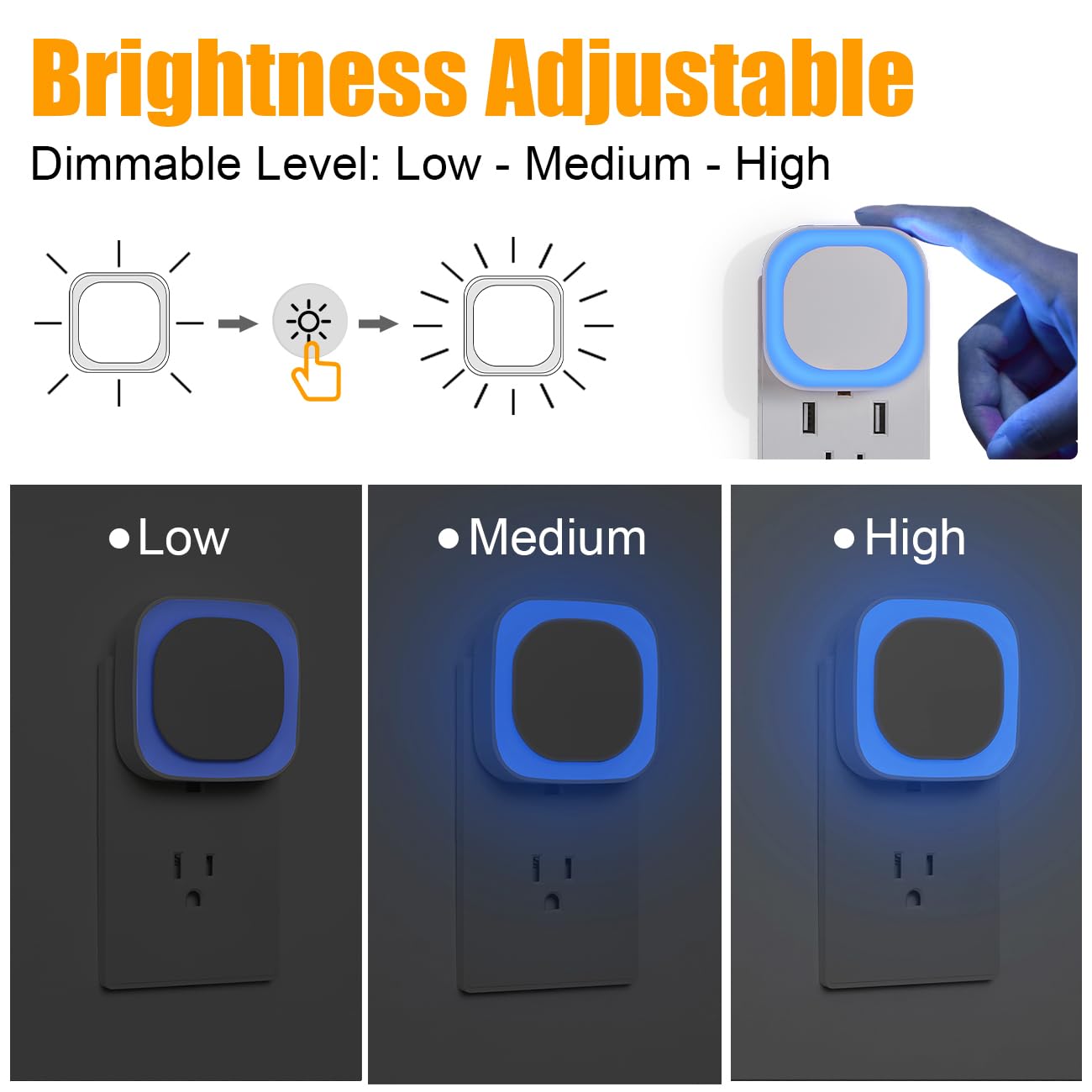 2 Pack Plug in Amber Night Light, Auto Dusk to Dawn, Soft Glow, Dimmable, Diffused Light, LED Lights for Bedroom, Kids, Bathroom, Sleep, Baby Nursery, Toddler, Hallway, Kitchen, Home Decor