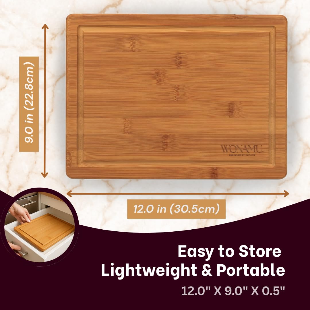 WONAMU Small Bamboo Cutting Board Non Toxic – Lightweight, Durable, Perfect For Charcuterie, Serving Snacks, And Everyday Kitchen Use – Eco-Friendly Kitchen Items And Versatile Wooden Tray