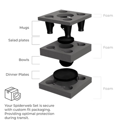 Nomnu Spiderweb Dinnerware Set (16 Pieces) - Goth Dinnerware Set - Black Matte Porcelain - 4 Dinner Plates 4 Salad Plates 4 Bowls 4 Mugs - Halloween Spooky Dishes Gothic Kitchen Decor Gifts