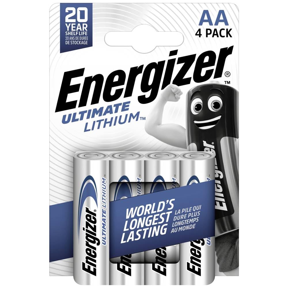 Energizer Ultimate Lithium AA Batteries (4 Pack) - World's Longest Lasting Double A Battery - Ideal For High Drain Devices - 100% Recyclable Plastic Free Packaging - 25 Year Shelf Life