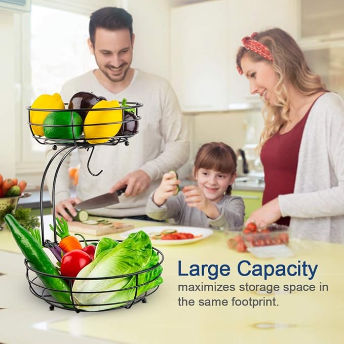 Auledio Iron 2-Tier Countertop Fruit Vegetables Basket Bowl Storage