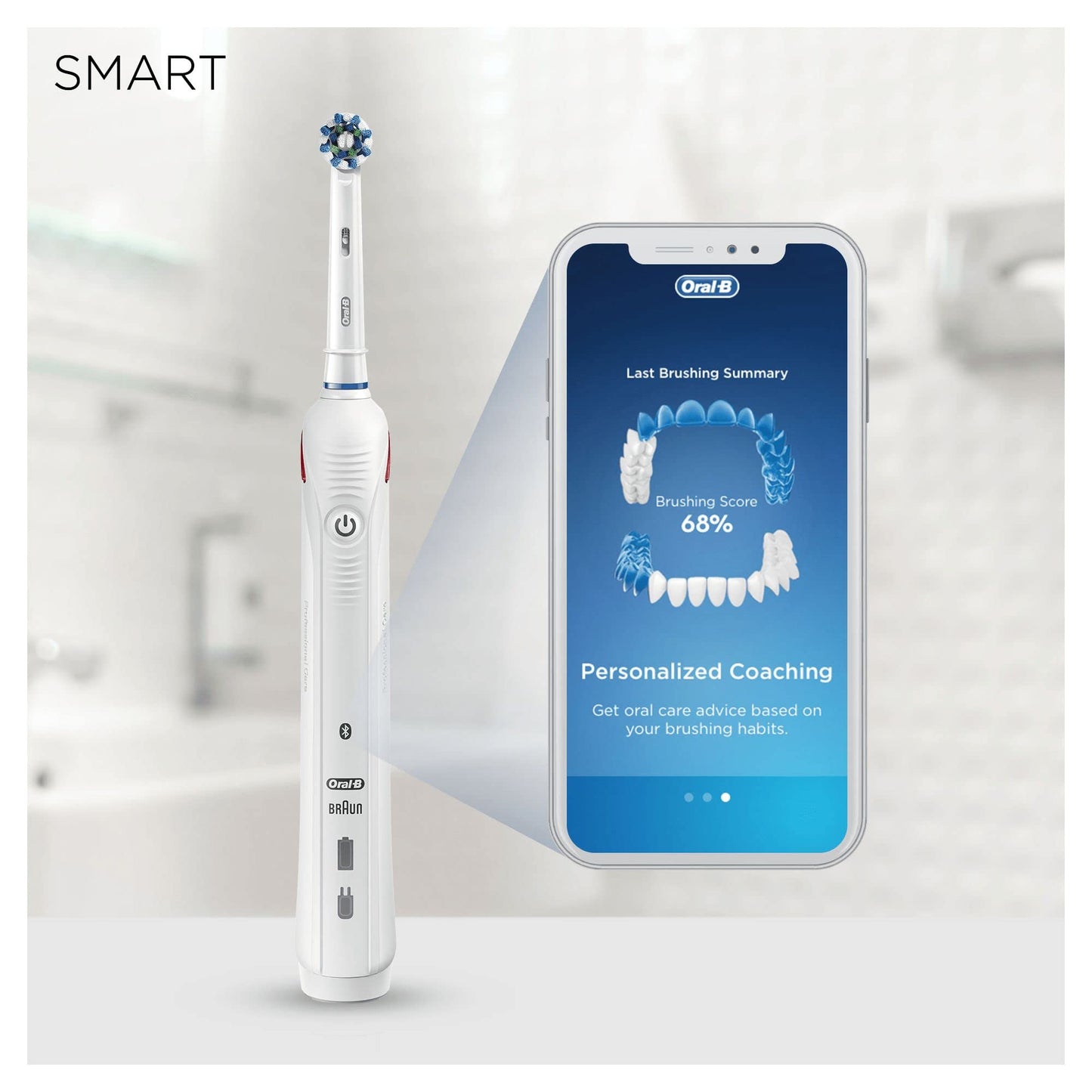 Oral-B Smart 5 Electric Toothbrushes For Adults, Mothers Day Gifts For Her / Him, App Connected Handle, 3 Toothbrush Heads & Travel Case, 5 Modes With Teeth Whitening, 2 Pin UK Plug, 5000, White