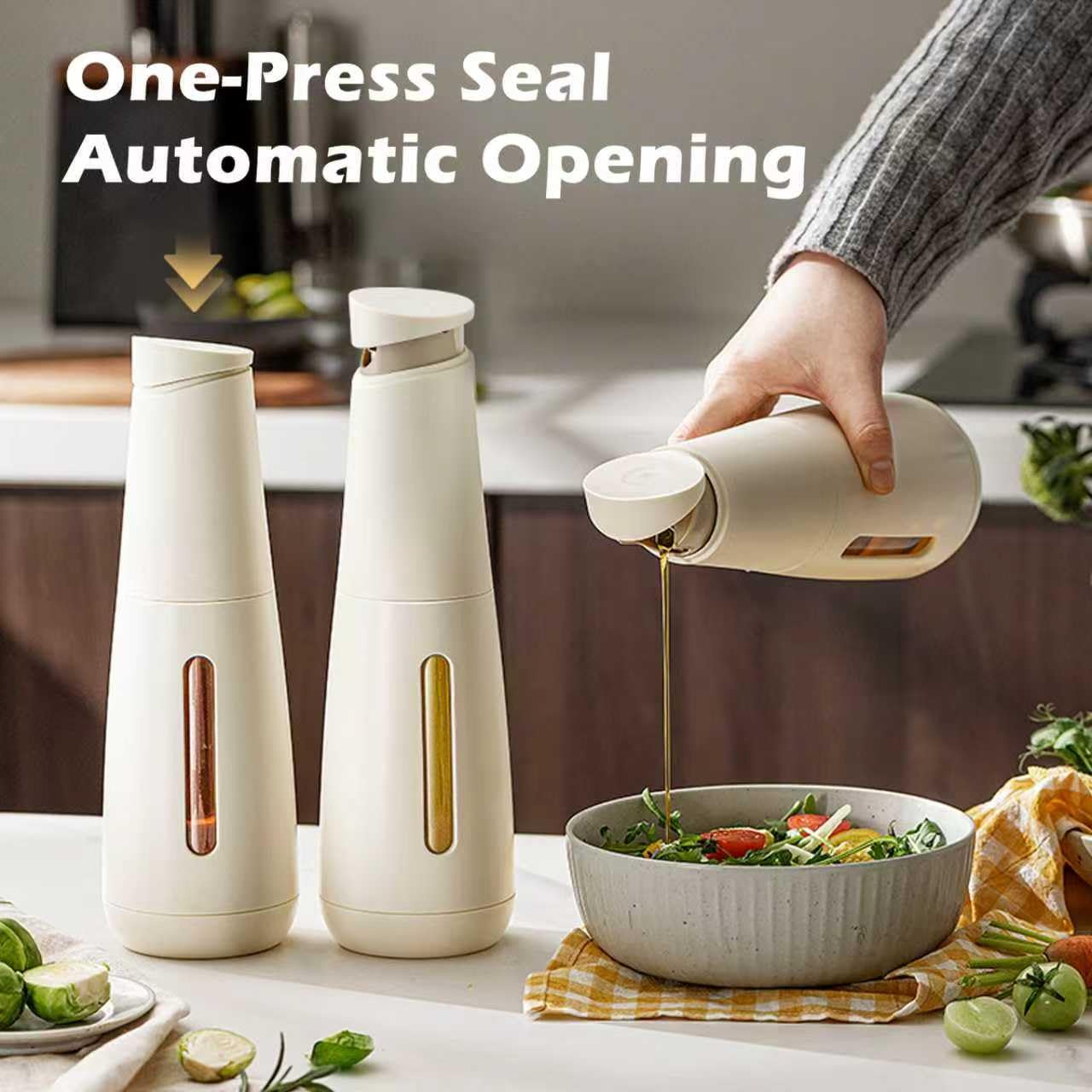 3-Seal Lock Oil & Vinegar Dispenser, 16oz Heat Insulated Bottle, 304 Stainless Steel No-Drip Spout.(Kitchen) Airtight for Olive Oil, Vinegar, Soy Sauce (White)