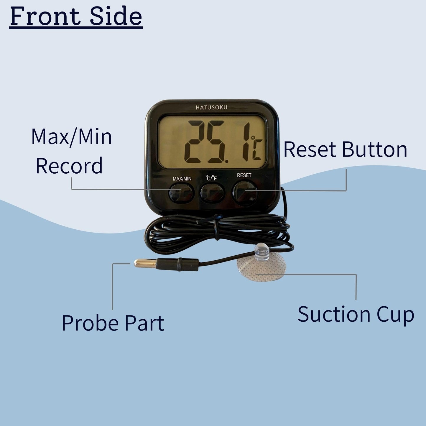 Digital Thermometer with External Sensor, Magnet, Suction Cup, Water Thermometer, Aquarium, Refrigerator, Freezer (White)