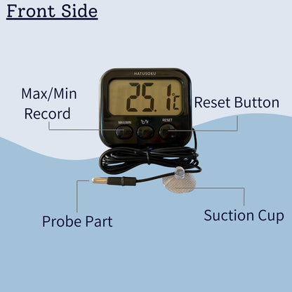Digital Thermometer with External Sensor, Magnet, Suction Cup, Water Thermometer, Aquarium, Refrigerator, Freezer (White)