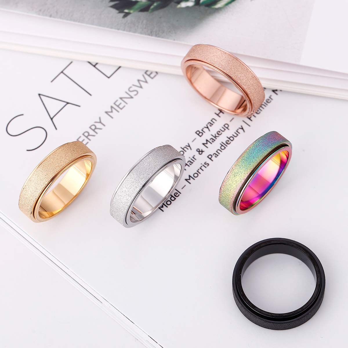 Anxiety Ring for Women Fidget Spinner Rings Fidget Toys Adults Titanium Stainless Steel Thumb Ring 6mm Wide Rainbow Size 10