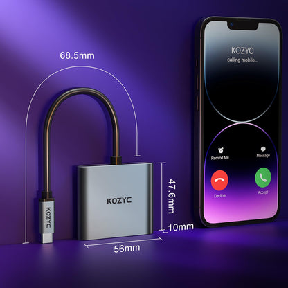 KOZYC USB C to Dual HDMI Adapter 4K@60Hz, Type C to HDMI Splitter Extended Display for Laptop, MacBook, MacBook Pro, UHDTV (Only on Windows support MST)