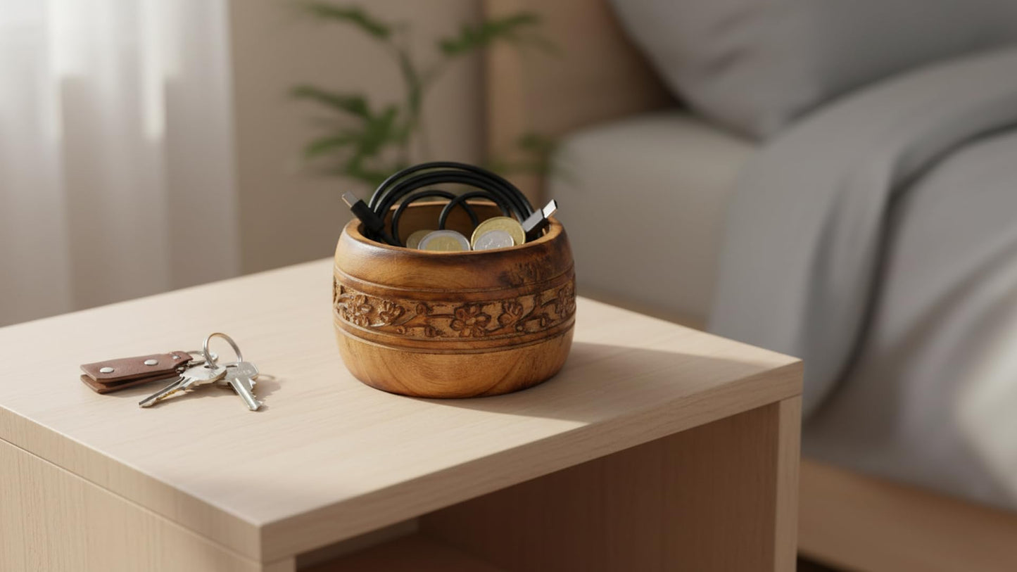 Beautiful Handmade 5 x 3" Decorative Mango Wood Snack Serving Bowl For Dry Fruits Chips Coffee Table Countertop Display Key Bowl Tableware Kitchen Living Room Home Decor Accents Dinnerware (Antique)