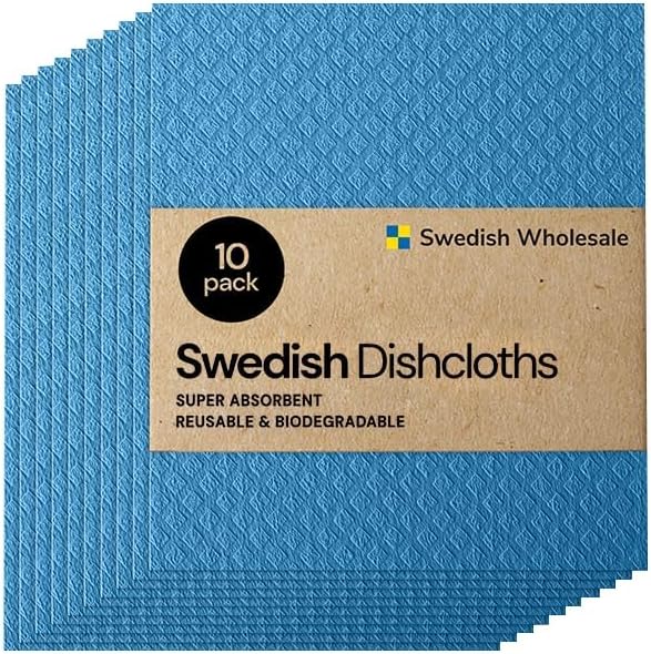 Swedish Wholesale Dishcloths Reusable 8" x 7" Sponge Cloths, Bulk 10 Pack of