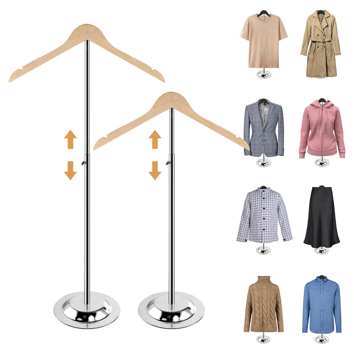 Fumingpal 20-35 Inch Height Adjustable Shirt Display Stand, T Shirt Display Stand for Vendors, Shirt Rack for Clothing Dress Garment Coat Retail (Wooden-primary color, 2 Pcs)