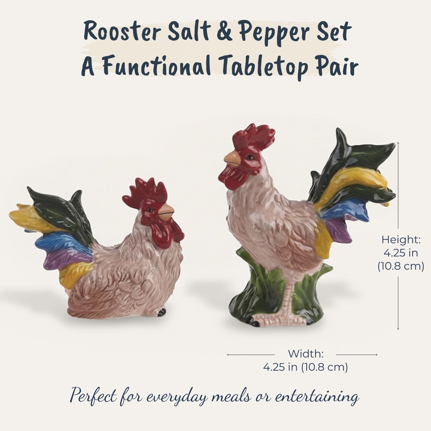 Blue Sky Ceramic 4.25" x 2.25" x 4.25" Rooster Salt and Pepper Set