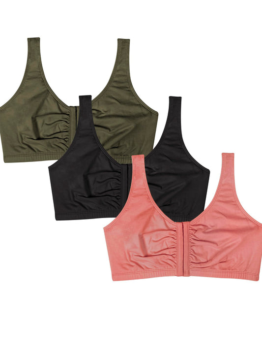 Fruit of the Loom Women's Front Close Builtup Sports Bra, Desert Dusk/Olive Night/Black, 44